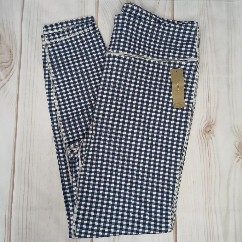 J. Crew Leggings Size L High Rise 7/8 Gingham Print Blue